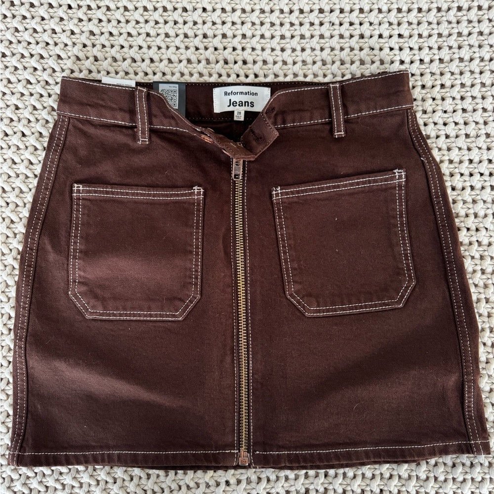 Reformation Brown Denim Skirt